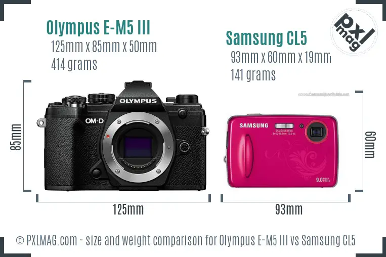 Olympus E-M5 III vs Samsung CL5 size comparison