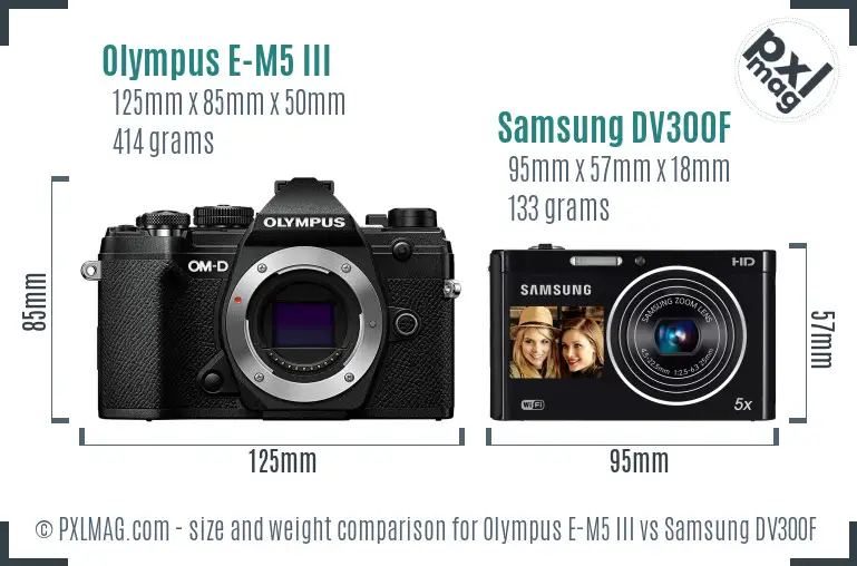 Olympus E-M5 III vs Samsung DV300F size comparison Olympus E-M5 III vs Samsung DV300F size comparison