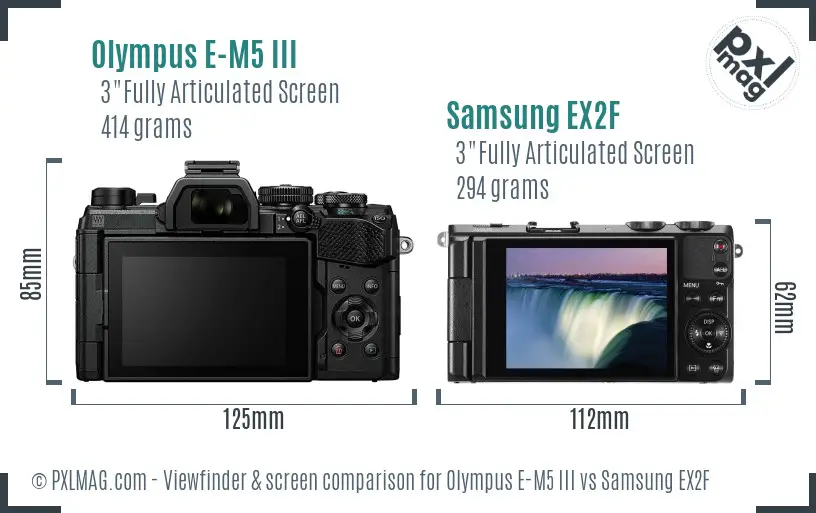 Olympus E-M5 III vs Samsung EX2F Screen and Viewfinder comparison Olympus E-M5 III vs Samsung EX2F Screen and Viewfinder comparison