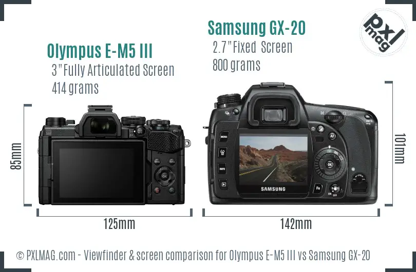 Olympus E-M5 III vs Samsung GX-20 Screen and Viewfinder comparison