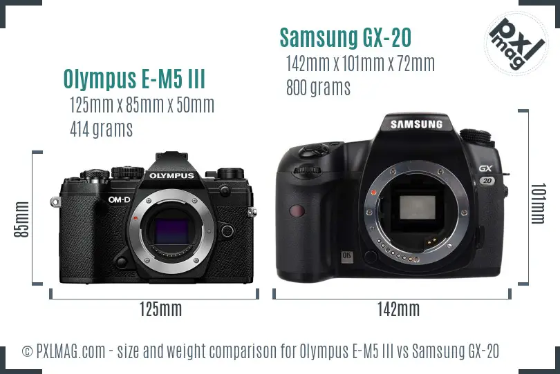 Olympus E-M5 III vs Samsung GX-20 size comparison