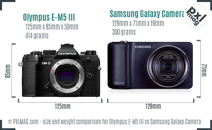 Olympus E-M5 III vs Samsung Galaxy Camera size comparison