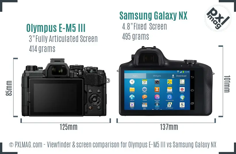 Olympus E-M5 III vs Samsung Galaxy NX Screen and Viewfinder comparison