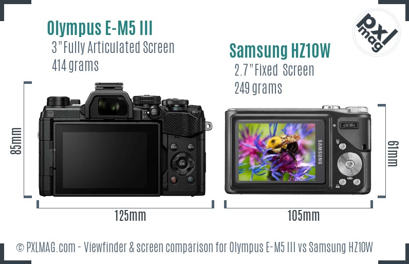 Olympus E-M5 III vs Samsung HZ10W Screen and Viewfinder comparison
