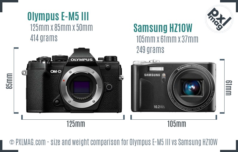 Olympus E-M5 III vs Samsung HZ10W size comparison Olympus E-M5 III vs Samsung HZ10W size comparison