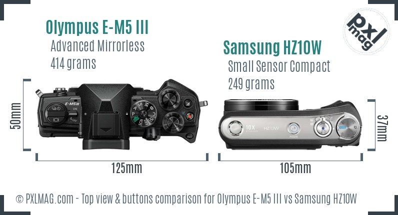 Olympus E-M5 III vs Samsung HZ10W top view buttons comparison