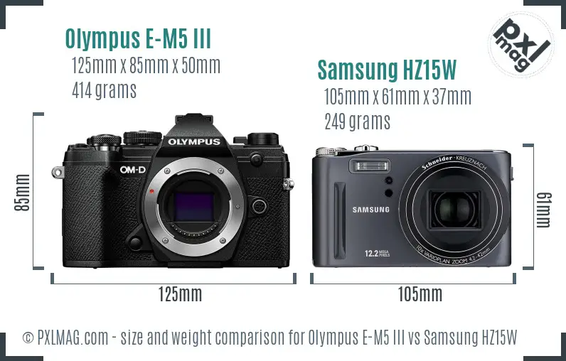 Olympus E-M5 III vs Samsung HZ15W size comparison