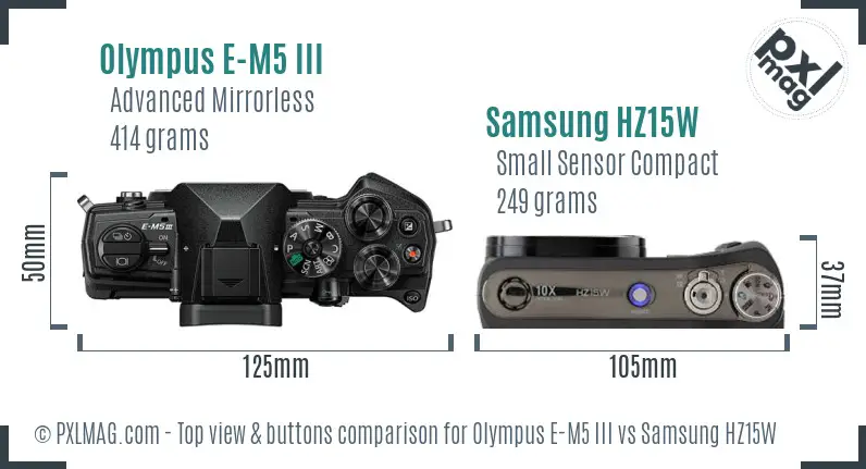 Olympus E-M5 III vs Samsung HZ15W top view buttons comparison