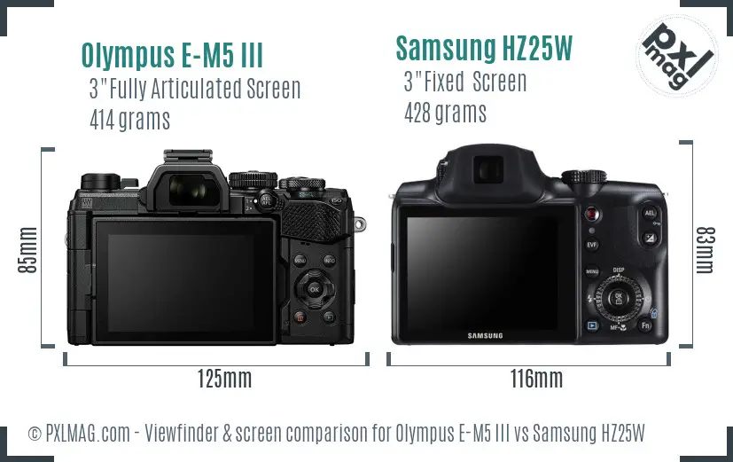 Olympus E-M5 III vs Samsung HZ25W Screen and Viewfinder comparison