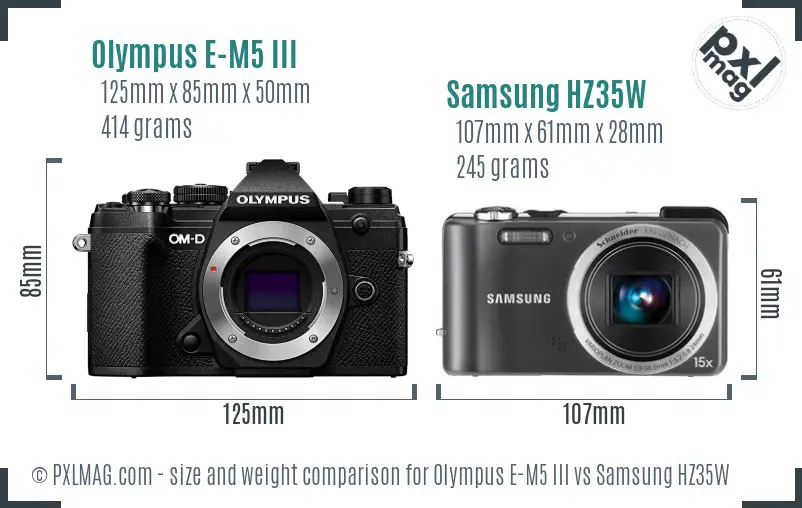 Olympus E-M5 III vs Samsung HZ35W size comparison