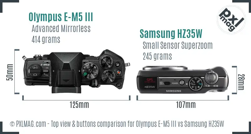 Olympus E-M5 III vs Samsung HZ35W top view buttons comparison