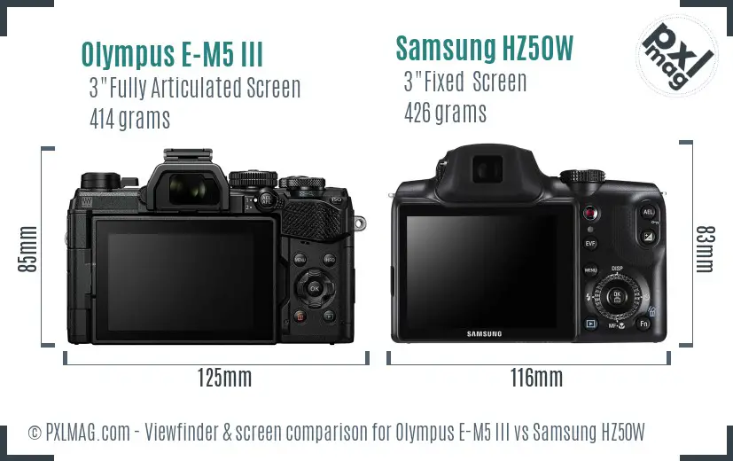 Olympus E-M5 III vs Samsung HZ50W Screen and Viewfinder comparison