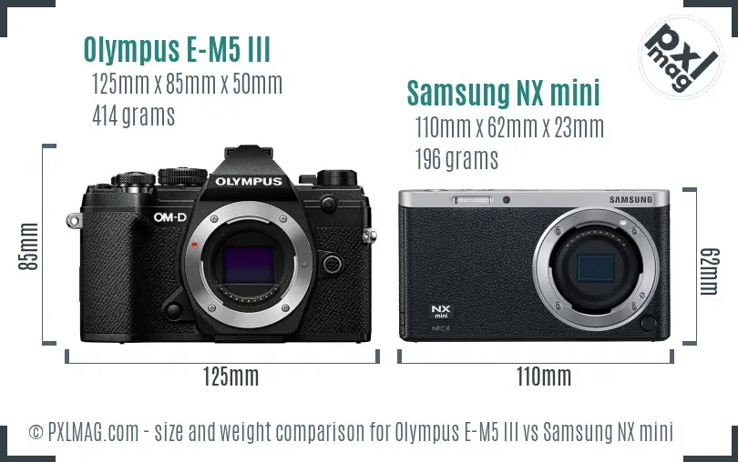 Olympus E-M5 III vs Samsung NX mini size comparison
