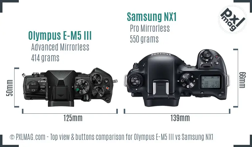 Olympus E-M5 III vs Samsung NX1 top view buttons comparison