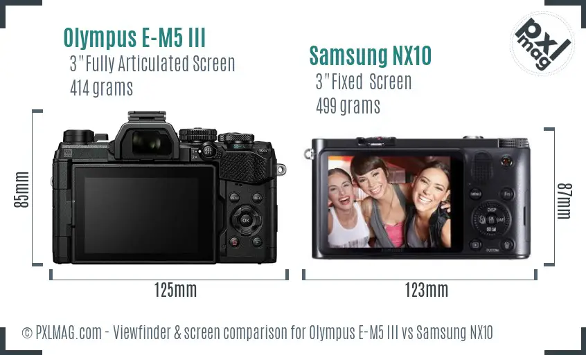Olympus E-M5 III vs Samsung NX10 Screen and Viewfinder comparison Olympus E-M5 III vs Samsung NX10 Screen and Viewfinder comparison