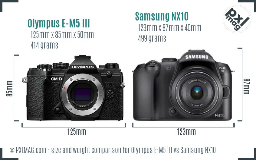 Olympus E-M5 III vs Samsung NX10 size comparison Olympus E-M5 III vs Samsung NX10 size comparison