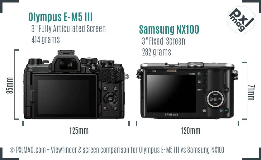 Olympus E-M5 III vs Samsung NX100 Screen and Viewfinder comparison