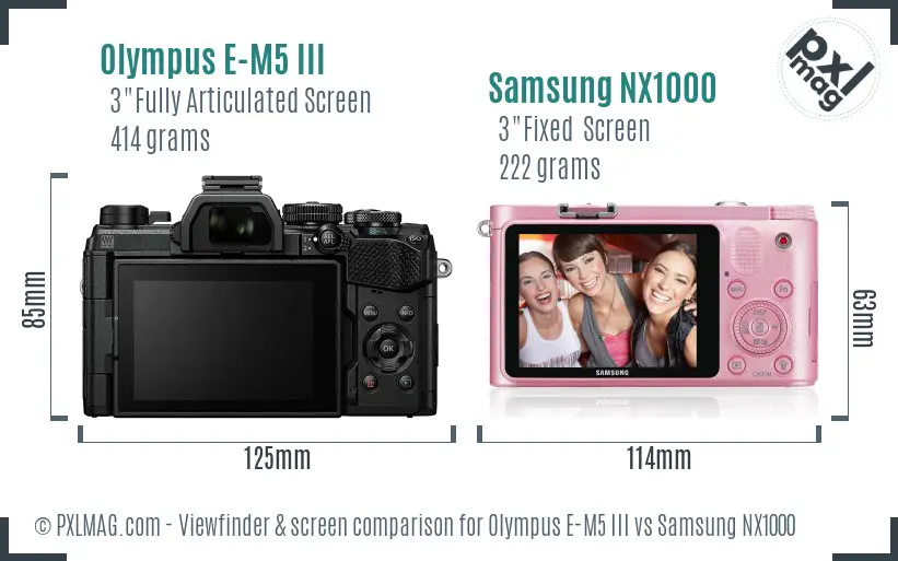 Olympus E-M5 III vs Samsung NX1000 Screen and Viewfinder comparison Olympus E-M5 III vs Samsung NX1000 Screen and Viewfinder comparison