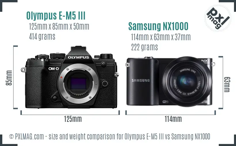Olympus E-M5 III vs Samsung NX1000 size comparison Olympus E-M5 III vs Samsung NX1000 size comparison