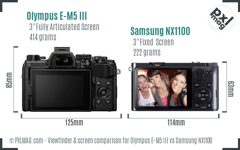 Olympus E-M5 III vs Samsung NX1100 Screen and Viewfinder comparison