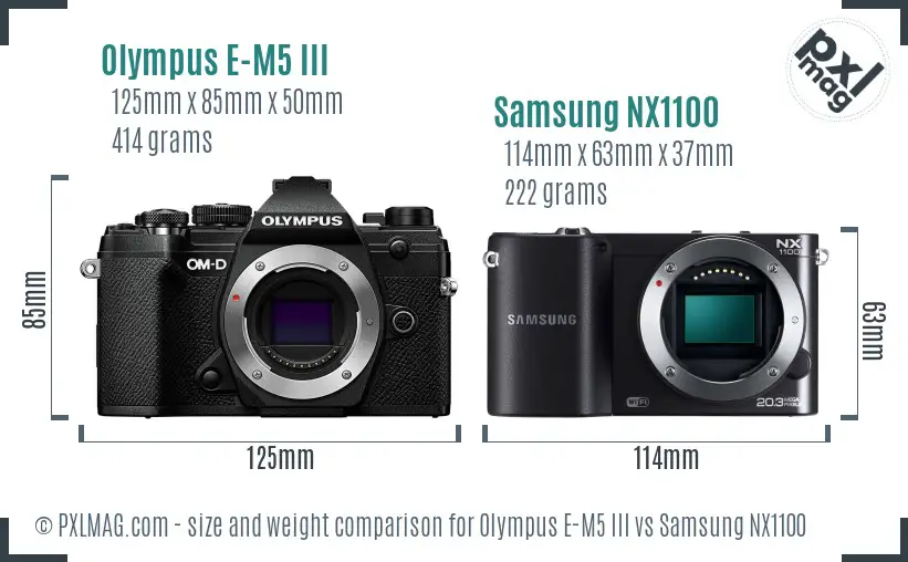 Olympus E-M5 III vs Samsung NX1100 size comparison