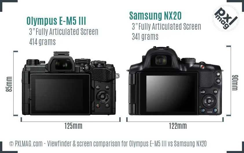 Olympus E-M5 III vs Samsung NX20 Screen and Viewfinder comparison