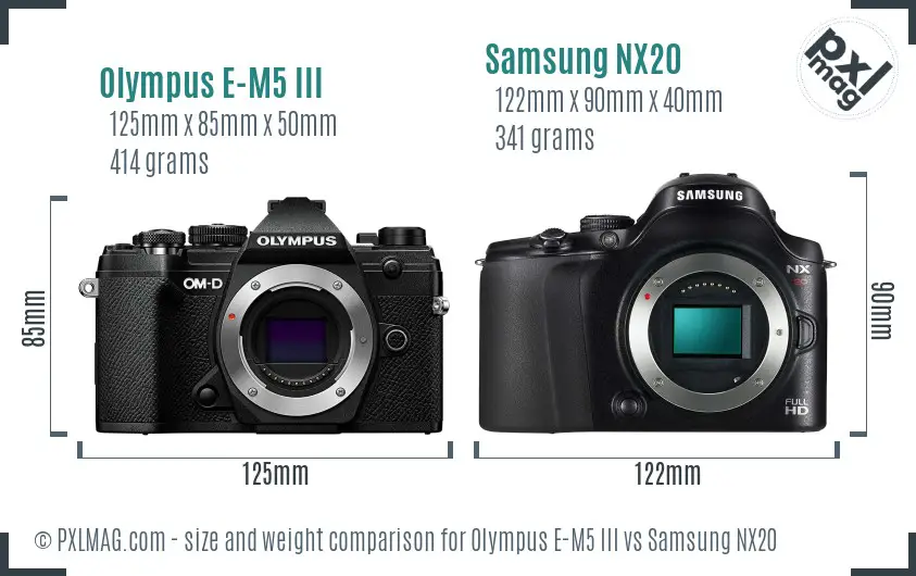 Olympus E-M5 III vs Samsung NX20 size comparison