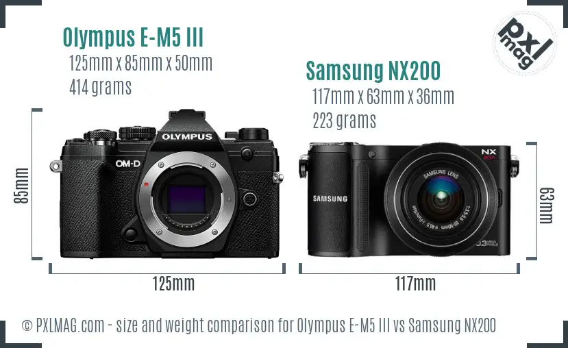 Olympus E-M5 III vs Samsung NX200 size comparison Olympus E-M5 III vs Samsung NX200 size comparison