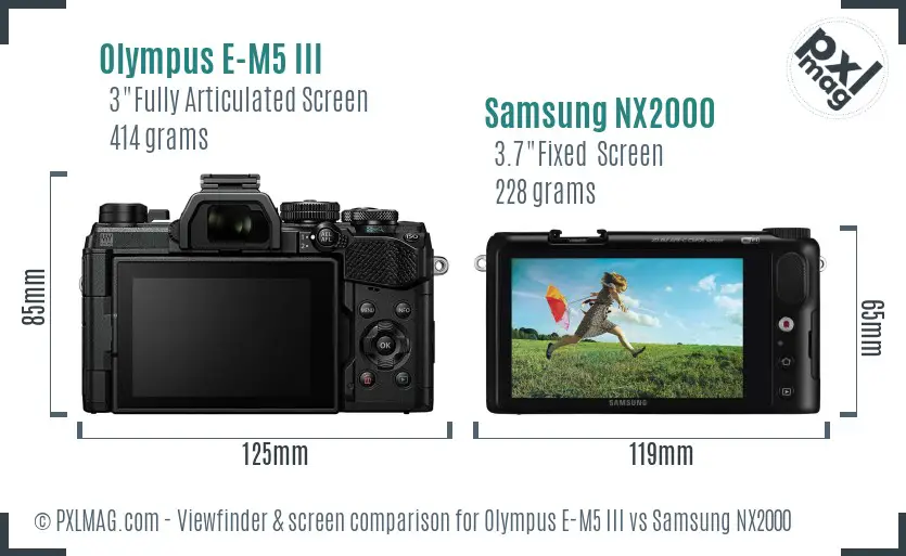 Olympus E-M5 III vs Samsung NX2000 Screen and Viewfinder comparison