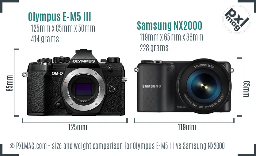 Olympus E-M5 III vs Samsung NX2000 size comparison