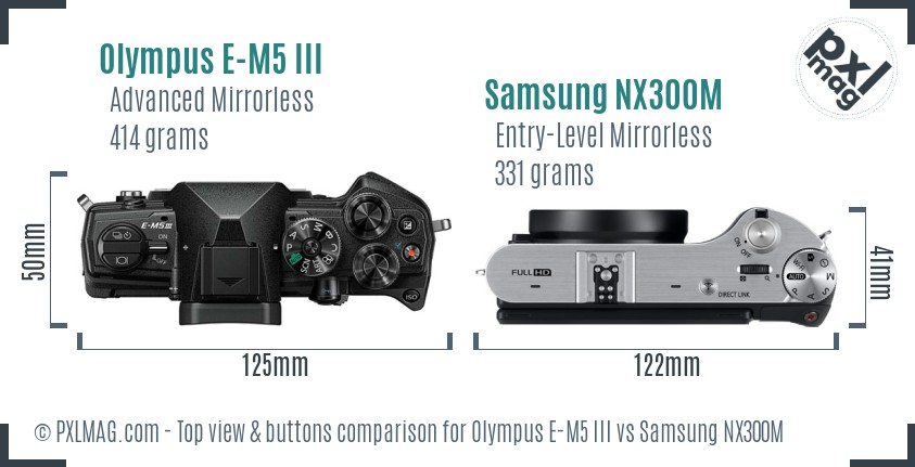 Olympus E-M5 III vs Samsung NX300M top view buttons comparison