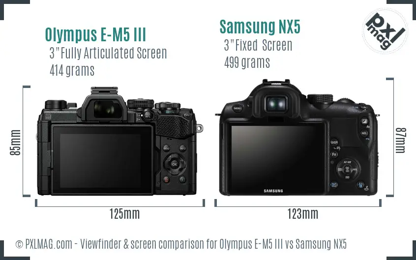 Olympus E-M5 III vs Samsung NX5 Screen and Viewfinder comparison