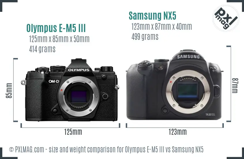 Olympus E-M5 III vs Samsung NX5 size comparison