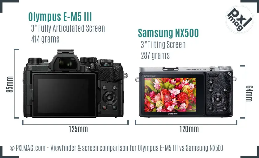 Olympus E-M5 III vs Samsung NX500 Screen and Viewfinder comparison