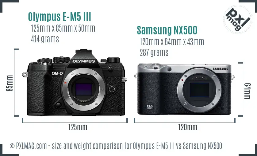 Olympus E-M5 III vs Samsung NX500 size comparison