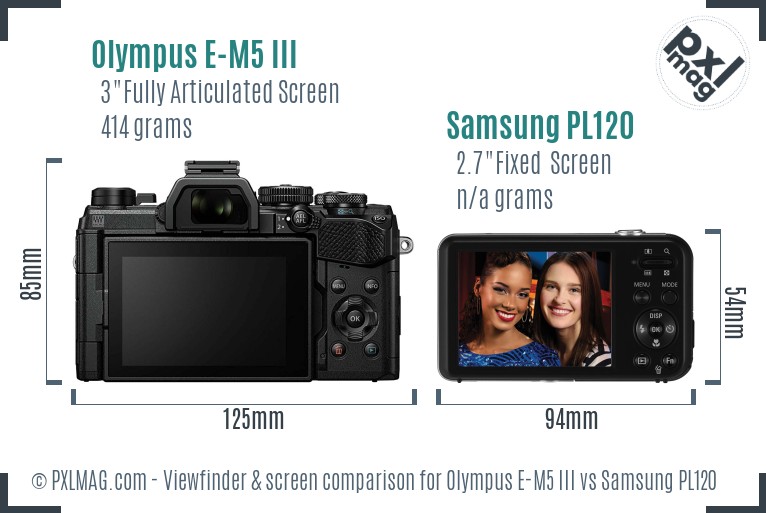 Olympus E-M5 III vs Samsung PL120 Screen and Viewfinder comparison