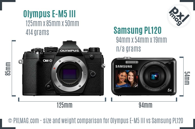 Olympus E-M5 III vs Samsung PL120 size comparison