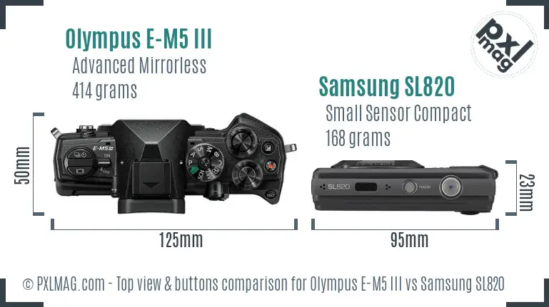 Olympus E-M5 III vs Samsung SL820 top view buttons comparison