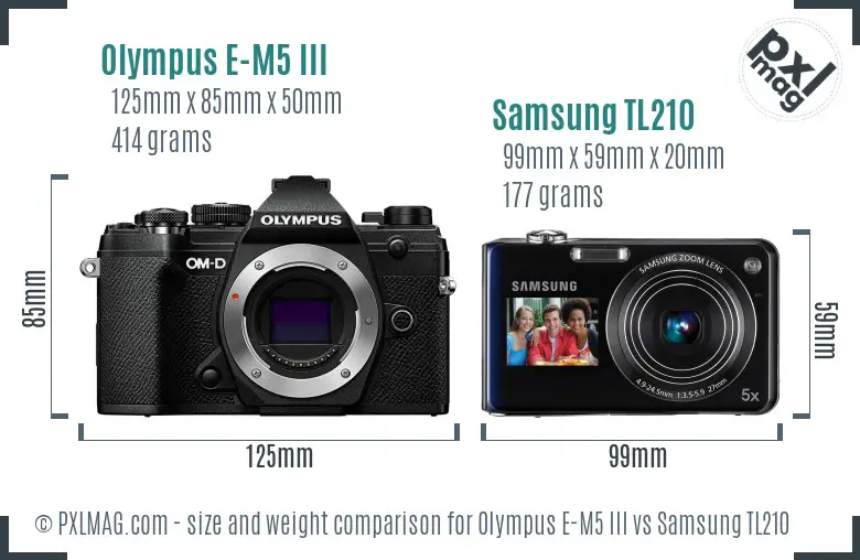 Olympus E-M5 III vs Samsung TL210 size comparison