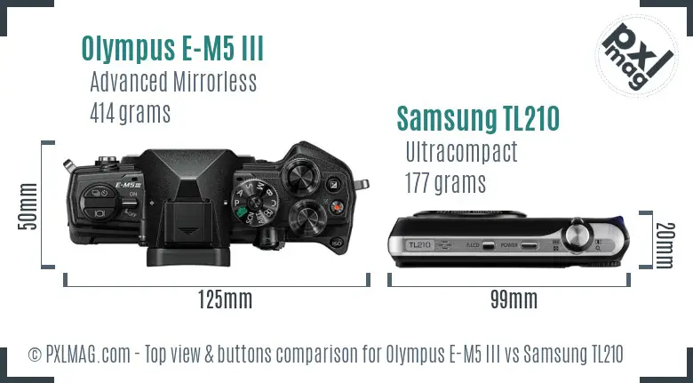 Olympus E-M5 III vs Samsung TL210 top view buttons comparison