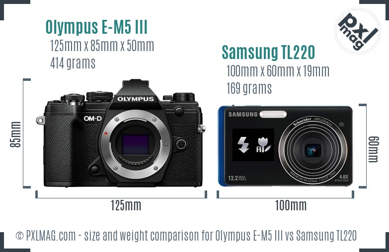 Olympus E-M5 III vs Samsung TL220 size comparison Olympus E-M5 III vs Samsung TL220 size comparison