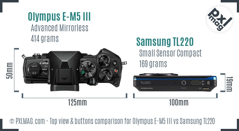 Olympus E-M5 III vs Samsung TL220 top view buttons comparison