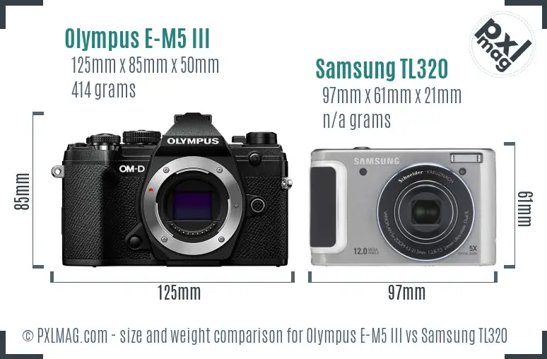 Olympus E-M5 III vs Samsung TL320 size comparison