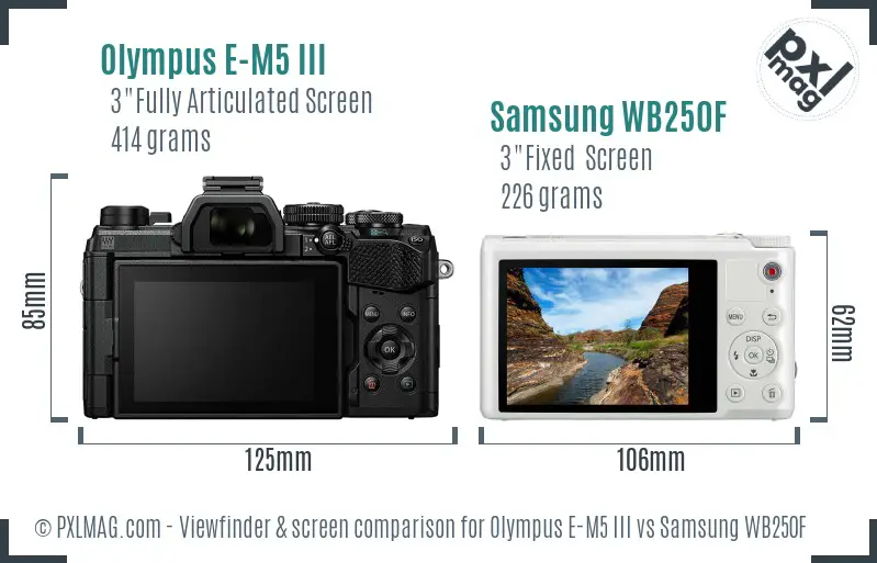 Olympus E-M5 III vs Samsung WB250F Screen and Viewfinder comparison