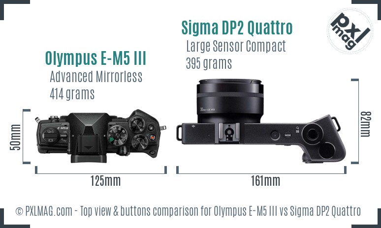 Olympus E-M5 III vs Sigma DP2 Quattro top view buttons comparison