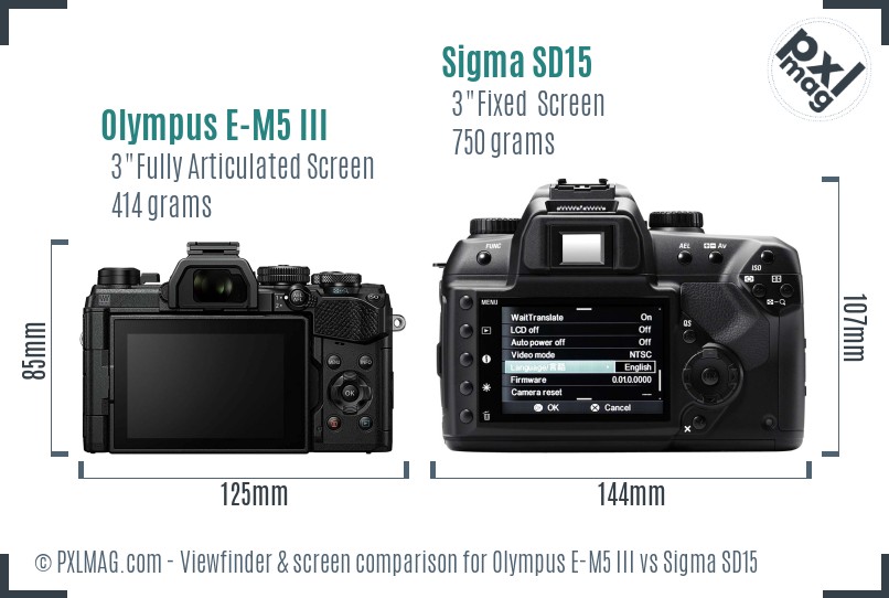 Olympus E-M5 III vs Sigma SD15 Screen and Viewfinder comparison