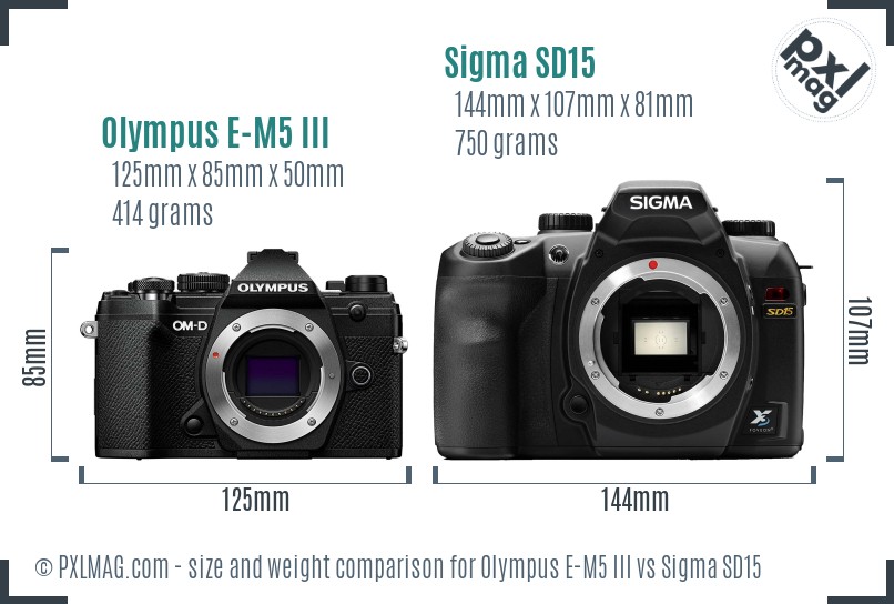 Olympus E-M5 III vs Sigma SD15 size comparison
