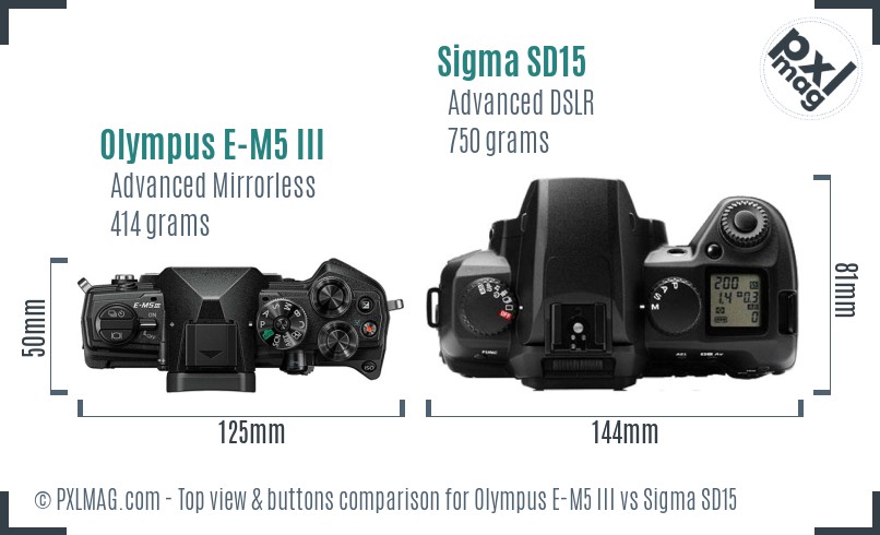 Olympus E-M5 III vs Sigma SD15 top view buttons comparison