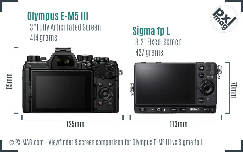 Olympus E-M5 III vs Sigma fp L Screen and Viewfinder comparison