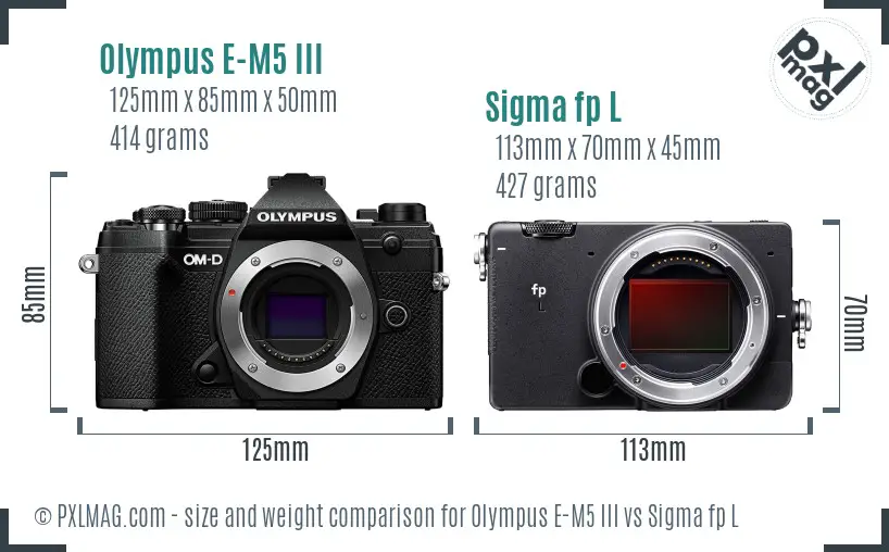 Olympus E-M5 III vs Sigma fp L size comparison